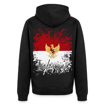 Drapeau indonésien grunge, j’adore l’Indonésie - Veste à capuche bio Premium Unisexe - noir - Dos - Nico (187cm)