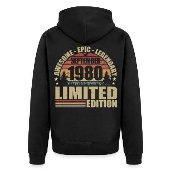 1980 September 1980 Anniversary September 1980 - Unisex Premium Organic Zip Hoodie - black - Back - Nico (187cm)