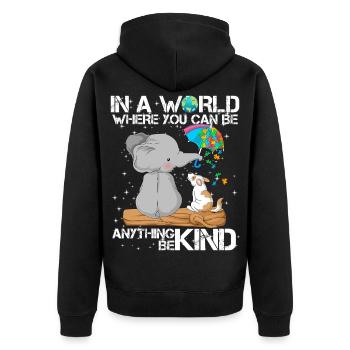Unterstützung bei der Sensibilisierung für Autismus bei Elefanten und Welpen - Unisex Premium Bio Zip Hoodie - Schwarz - Hinten - Nico (187cm)