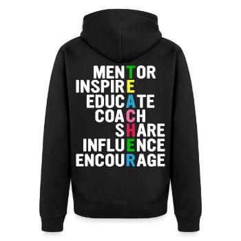 Lehrer-Akrostichon: Mentor, Inspirieren,... - Unisex Premium Bio Zip Hoodie - Schwarz - Hinten - Nico (187cm)