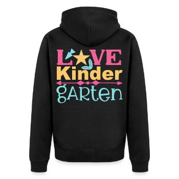 Love Kindergarten - Star and Arrow - Unisex Premium Organic Zip Hoodie - black - Back - Nico (187cm)