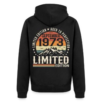 September 1973, September 1973 Birthday Gift - Unisex Premium Organic Zip Hoodie - black - Back - Nico (187cm)