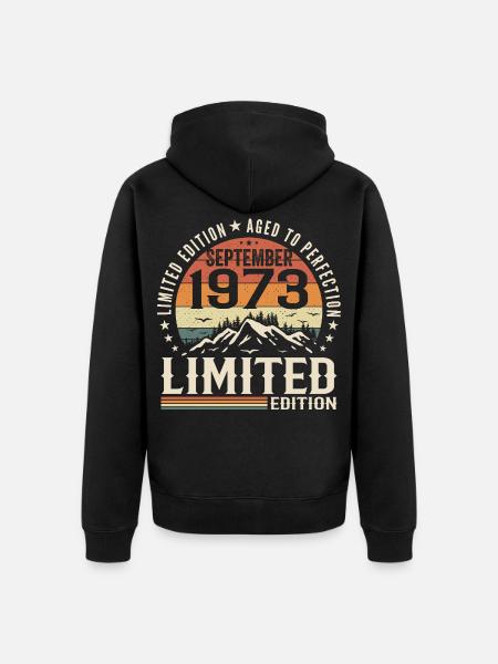 September 1973, September 1973 Birthday Gift - Unisex Premium Organic Zip Hoodie - black