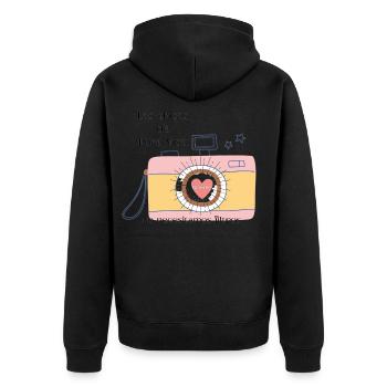 Retro Camera with a Positive Message - Unisex Premium Organic Zip Hoodie - black - Back - Nico (187cm)