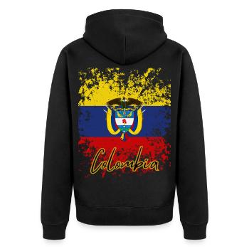 Drapeau grunge colombien, j’adore la Colombie - Veste à capuche bio Premium Unisexe - noir - Dos - Nico (187cm)