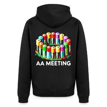 AA Meeting Batteries Sobriety Humor T-Shirt - Unisex Premium Organic Zip Hoodie - black - Back - Nico (187cm)