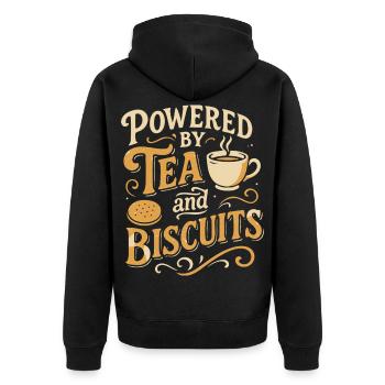 Beruhigender Ausdruck von Tee und Keksen - Unisex Premium Bio Zip Hoodie - Schwarz - Hinten - Nico (187cm)