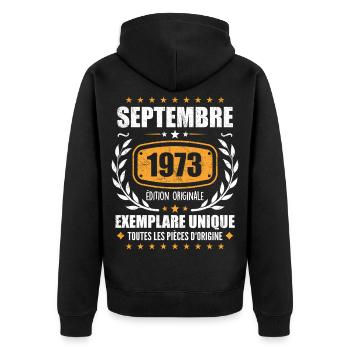 September 1973 Unique copy - September 1973 - Unisex Premium Organic Zip Hoodie - black - Back - Nico (187cm)