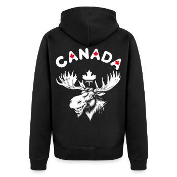 Dessin d’un orignal canadien avec des feuilles d’érable - Veste à capuche bio Premium Unisexe - noir - Dos - Nico (187cm)