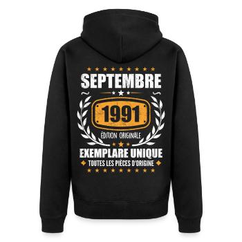 September 1991 Unikat - September 1991 - Unisex Premium Bio Zip Hoodie - Schwarz - Hinten - Nico (187cm)