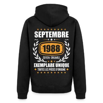 Septembre 1988 Exemplaire Unique - Septembre 1988 - Veste à capuche bio Premium Unisexe - noir - Dos - Nico (187cm)