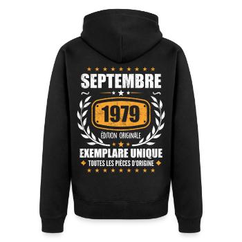 September 1979 Unique copy - September 1979 - Unisex Premium Organic Zip Hoodie - black - Back - Nico (187cm)