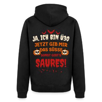 Ü30 Halloween Süßes sonst gibt es Saures - Unisex Premium Bio Zip Hoodie - Schwarz - Hinten - Nico (187cm)