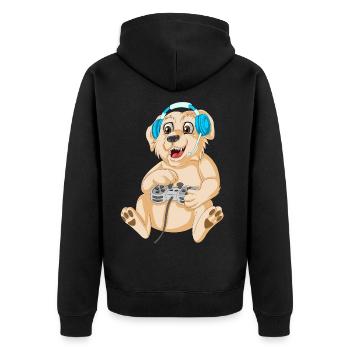 Verspielter Gaming Hund Golden Retriever - Unisex Premium Bio Zip Hoodie - Schwarz - Hinten - Nico (187cm)