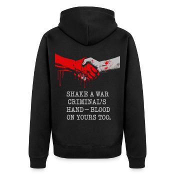 Bold Handshake Anti War Print Stop War - Unisex Premium Organic Zip Hoodie - black - Back - Nico (187cm)