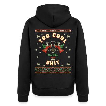 Humorvolles Weihnachtsdesign To Cool - Unisex Premium Bio Zip Hoodie - Schwarz - Hinten - Nico (187cm)