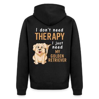 Lustiges Golden Retriever Therapie T-Shirt - Unisex Premium Bio Zip Hoodie - Schwarz - Hinten - Nico (187cm)