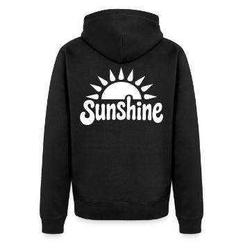sunshine weiss - Unisex Premium Bio Zip Hoodie - Schwarz - Hinten - Nico (187cm)
