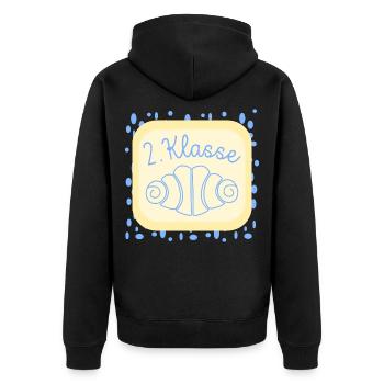 Franzbrötchen Schulkind 2. Klasse - Unisex Premium Bio Zip Hoodie - Schwarz - Hinten - Nico (187cm)