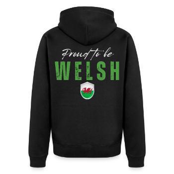 Welsh Pride, made in Wales - Unisex Premium Organic Zip Hoodie - black - Back - Nico (187cm)
