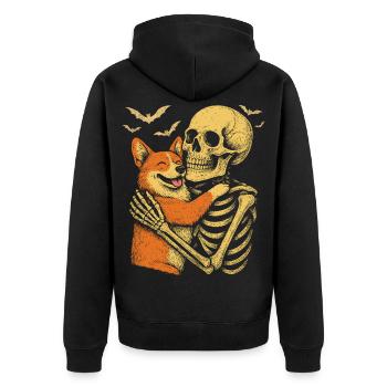 Halloween Cute Skeleton Cuddly Corgi - Unisex Premium Organic Zip Hoodie - black - Back - Nico (187cm)