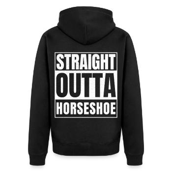STRAIGHT OUTTA HORSESHOE - Unisex Premium Organic Zip Hoodie - black - Back - Nico (187cm)
