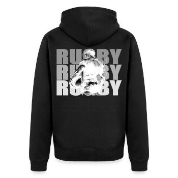 Rugby-Spieler in kontrastierender Silhouette - Unisex Premium Bio Zip Hoodie - Schwarz - Hinten - Nico (187cm)