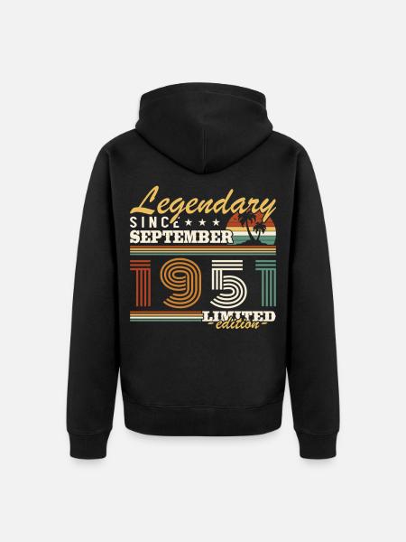 September 1951 Vintage verjaardagscadeau - Uniseks Premium bio ziphoodie - zwart