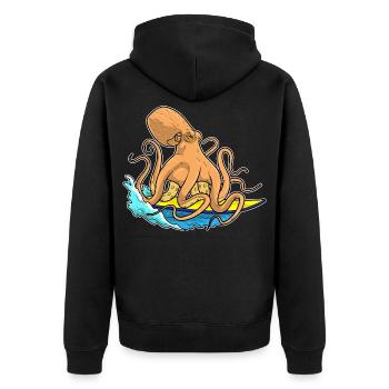 Krake Surfen Surfbrett Sommer - Unisex Premium Bio Zip Hoodie - Schwarz - Hinten - Nico (187cm)