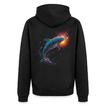 Delfin - Unisex Premium Bio Zip Hoodie - Schwarz - Hinten - Nico (187cm)