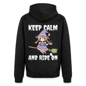 BLEIB RUHIG UND FAHR WEITER - HEXE HALLOWEEN - Unisex Premium Bio Zip Hoodie - Schwarz - Hinten - Nico (187cm)