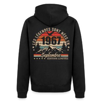 Legendary since September 1967 | September 1967 - Unisex Premium Organic Zip Hoodie - black - Back - Nico (187cm)