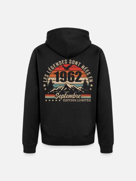 Legendary since September 1962 | September 1962 - Unisex Premium Organic Zip Hoodie - black
