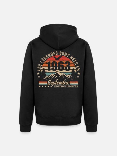 Legendary since September 1963 | September 1963 - Unisex Premium Organic Zip Hoodie - black