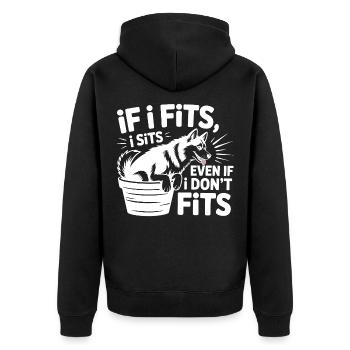 If I Fits I Sits Husky Funny Dog Quote  - Unisex Premium Organic Zip Hoodie - black - Back - Nico (187cm)