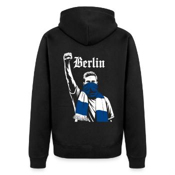 Berlin Demonstration Motif - Unisex Premium Organic Zip Hoodie - black - Back - Nico (187cm)