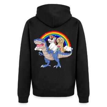 Dinosaurier Einhorn Golden Doodle Regenbögen Design - Unisex Premium Bio Zip Hoodie - Schwarz - Hinten - Nico (187cm)