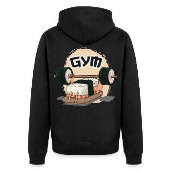 Sushi Humor in the Gym - Unisex Premium Organic Zip Hoodie - black - Back - Nico (187cm)