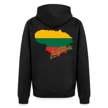 Karte von Litauen, Flagge Litauens - Unisex Premium Bio Zip Hoodie - Schwarz - Hinten - Nico (187cm)