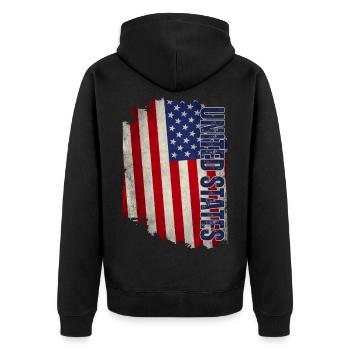 Drapeau des États-Unis, grunge vintage - Veste à capuche bio Premium Unisexe - noir - Dos - Nico (187cm)