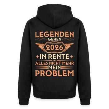 Rentner 2026 - Legende in Rente - Unisex Premium Bio Zip Hoodie - Schwarz - Hinten - Nico (187cm)