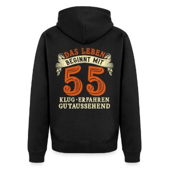Das Leben beginnt mit 55 zum 55. Geburtstag - Unisex Premium Bio Zip Hoodie - Schwarz - Hinten - Nico (187cm)