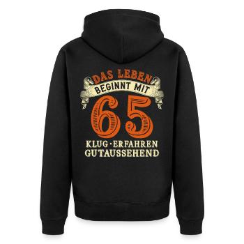 Das Leben beginnt mit 65 zum 65. Geburtstag - Unisex Premium Bio Zip Hoodie - Schwarz - Hinten - Nico (187cm)