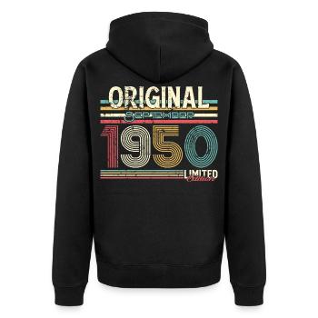Retro September 1950 Limited Edition - Unisex Premium Bio Zip Hoodie - Schwarz - Hinten - Nico (187cm)