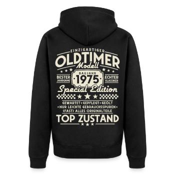 Vintage Oldtimer 1975 Jahrgang Geburtstag Geschenk - Unisex Premium Bio Zip Hoodie - Schwarz - Hinten - Nico (187cm)