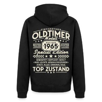 Vintage Oldtimer Modell 1965 Baujahr - Unisex Premium Bio Zip Hoodie - Schwarz - Hinten - Nico (187cm)