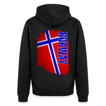 Norwegische Flagge, Vintage-Grunge - Unisex Premium Bio Zip Hoodie - Schwarz - Hinten - Nico (187cm)