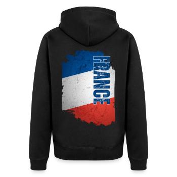 Flagge Frankreichs, Vintage-Grunge - Unisex Premium Bio Zip Hoodie - Schwarz - Hinten - Nico (187cm)