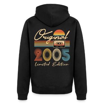 Original 20 Jahre Geburtstag 2005 Party Geschenk - Unisex Premium Bio Zip Hoodie - Schwarz - Hinten - Nico (187cm)