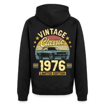 1976 Auto 50. Geburtstag Mann - Unisex Premium Bio Zip Hoodie - Schwarz - Hinten - Nico (187cm)